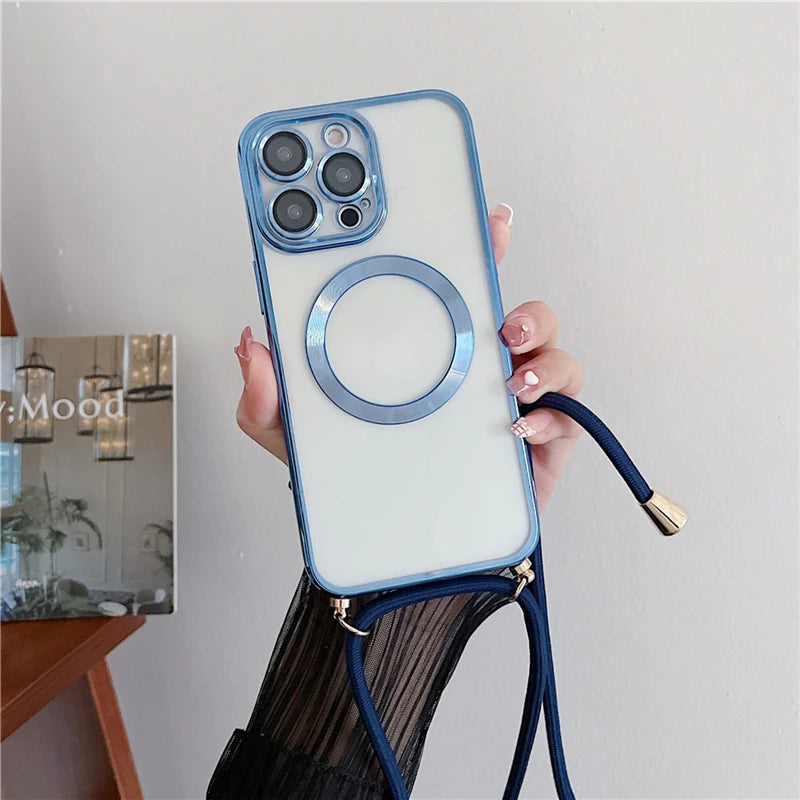 Průhledné pouzdro a popruh pro iPhone 15-17 včetně Pro/Pro Max - více variant