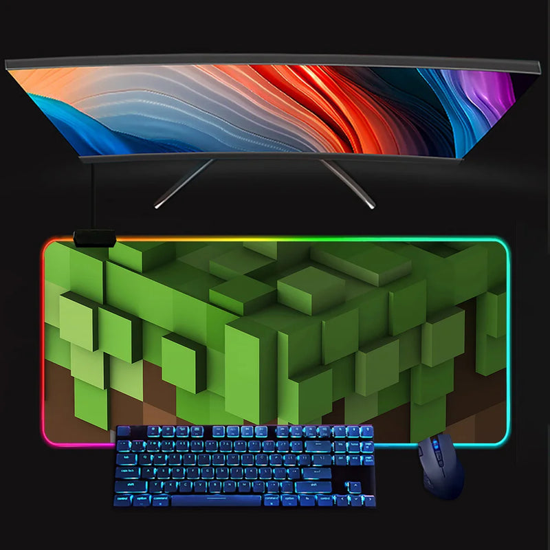 RGB svítící podložka pod klávesnici a myš Minecraft - více variant