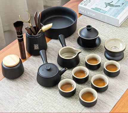 Černá keramická čajová sada - Zen design