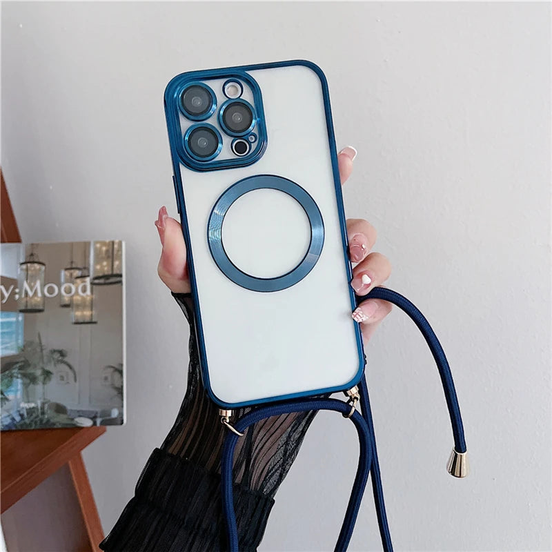 Průhledné pouzdro a popruh pro iPhone 15-17 včetně Pro/Pro Max - více variant