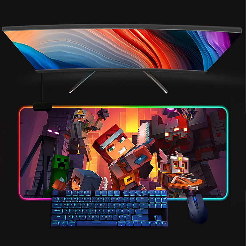 RGB svítící podložka pod klávesnici a myš Minecraft - více variant