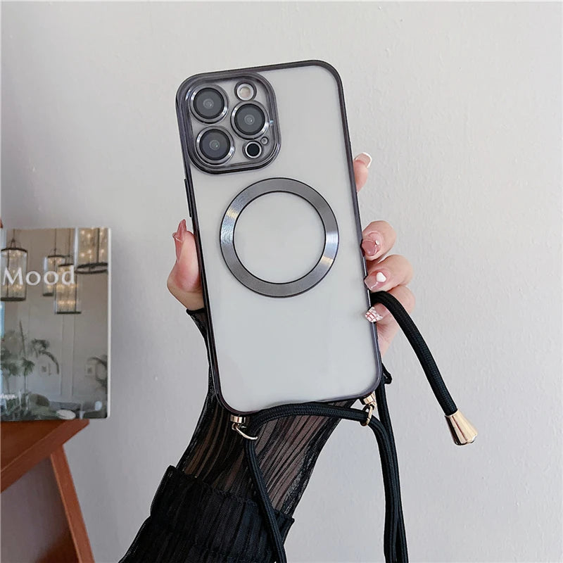 Průhledné pouzdro a popruh pro iPhone 15-17 včetně Pro/Pro Max - více variant