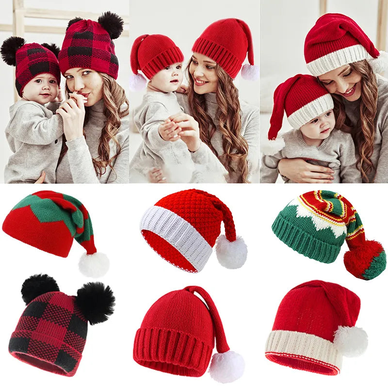Zimní vánoční čepice pro maminku a dítě - více variant
