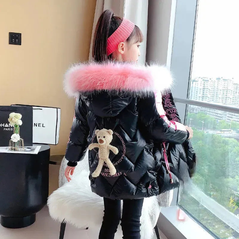 Designová dívčí zimní bunda s medvídkem - více variant