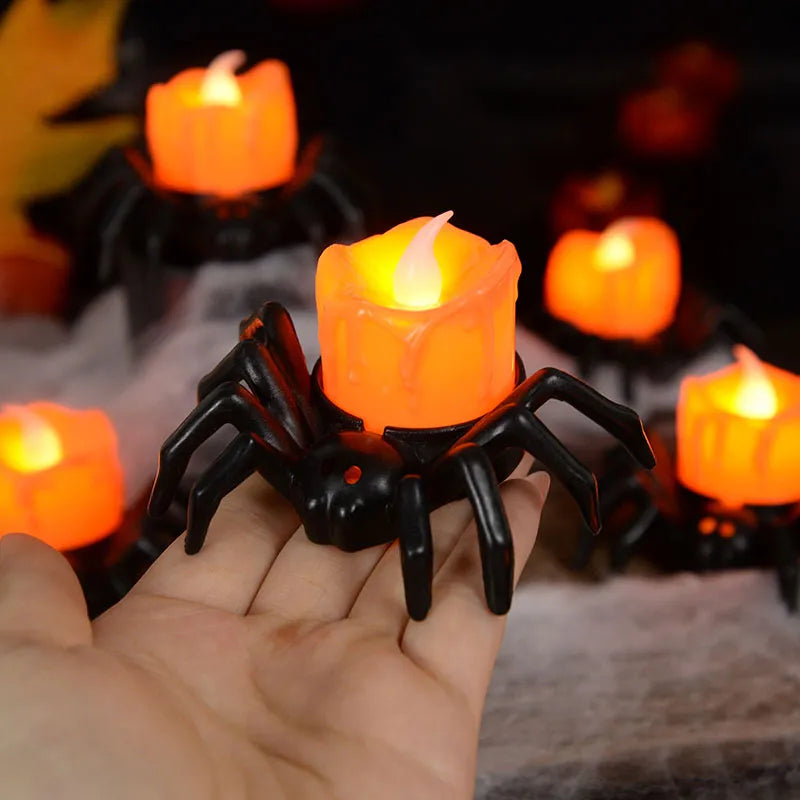Halloweenská dekorace umělá svíčka s pavoukem