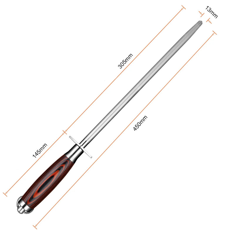 NordicSteel™ Profesionální ocílka na nože – ocelová brusná tyč s dřevěnou rukojetí