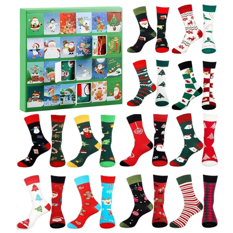 Adventní kalendář s vánočními ponožkami - 24 kusů (12 párů)