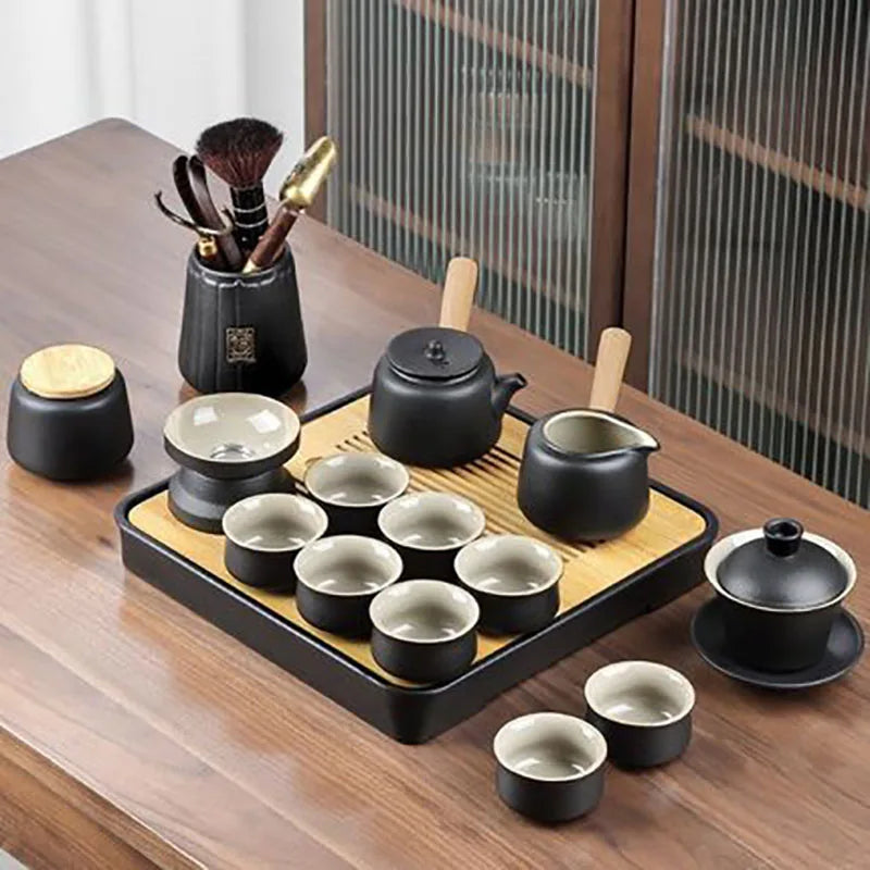 Černá keramická čajová sada - Zen design