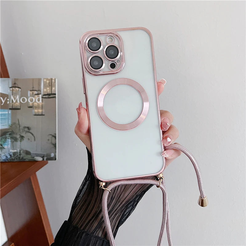 Průhledné pouzdro a popruh pro iPhone 11-14 včetně Pro/Pro Max - více variant