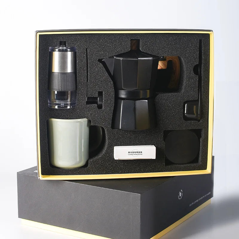 MokaPremium™ Tradiční kávová sada - moka konvice a ruční mlýnek na kávová zrna