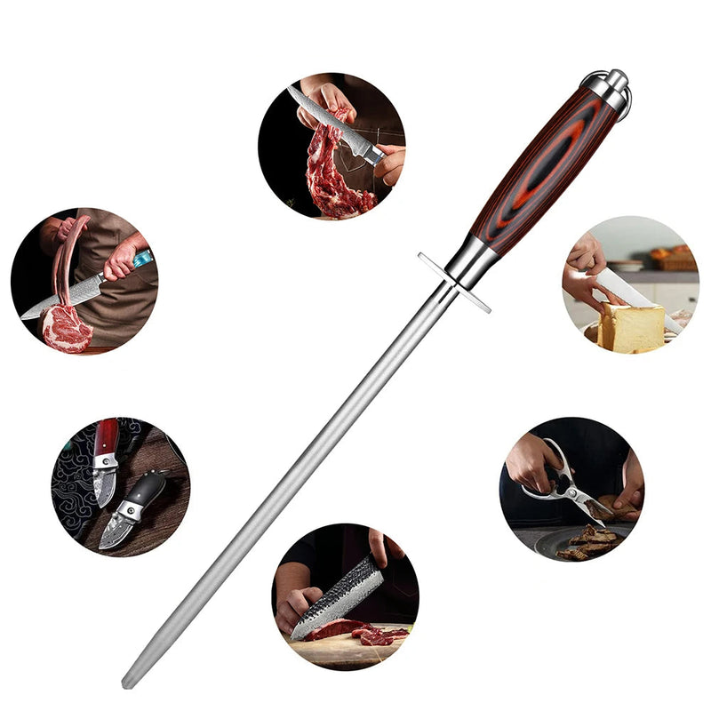 NordicSteel™ Profesionální ocílka na nože – ocelová brusná tyč s dřevěnou rukojetí