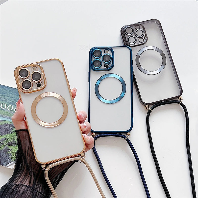 Průhledné pouzdro a popruh pro iPhone 15-17 včetně Pro/Pro Max - více variant