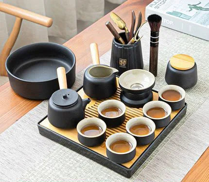 Černá keramická čajová sada - Zen design