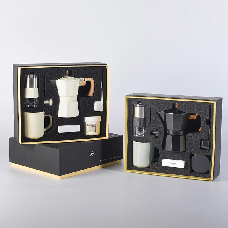 MokaPremium™ Tradiční kávová sada - moka konvice a ruční mlýnek na kávová zrna