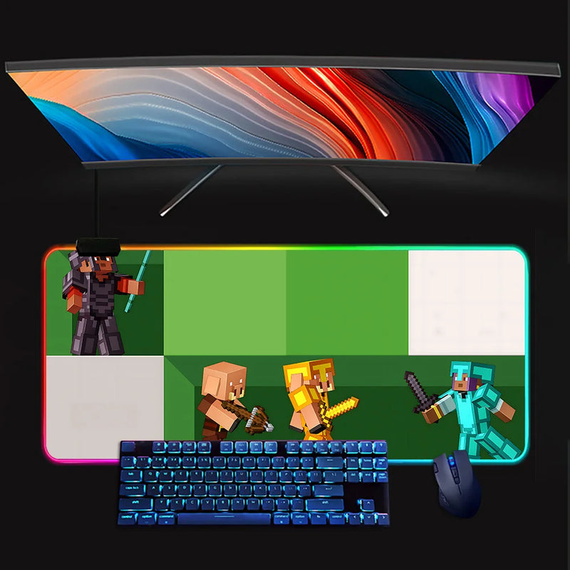 RGB svítící podložka pod klávesnici a myš Minecraft - více variant