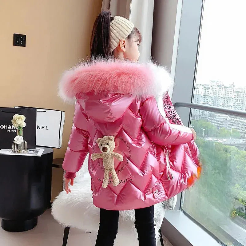 Designová dívčí zimní bunda s medvídkem - více variant
