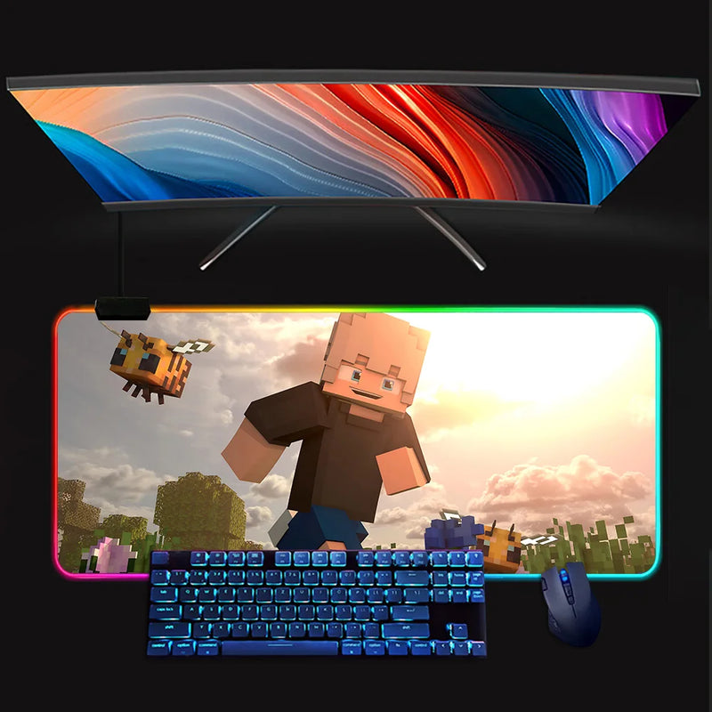 RGB svítící podložka pod klávesnici a myš Minecraft - více variant