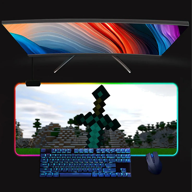 RGB svítící podložka pod klávesnici a myš Minecraft - více variant