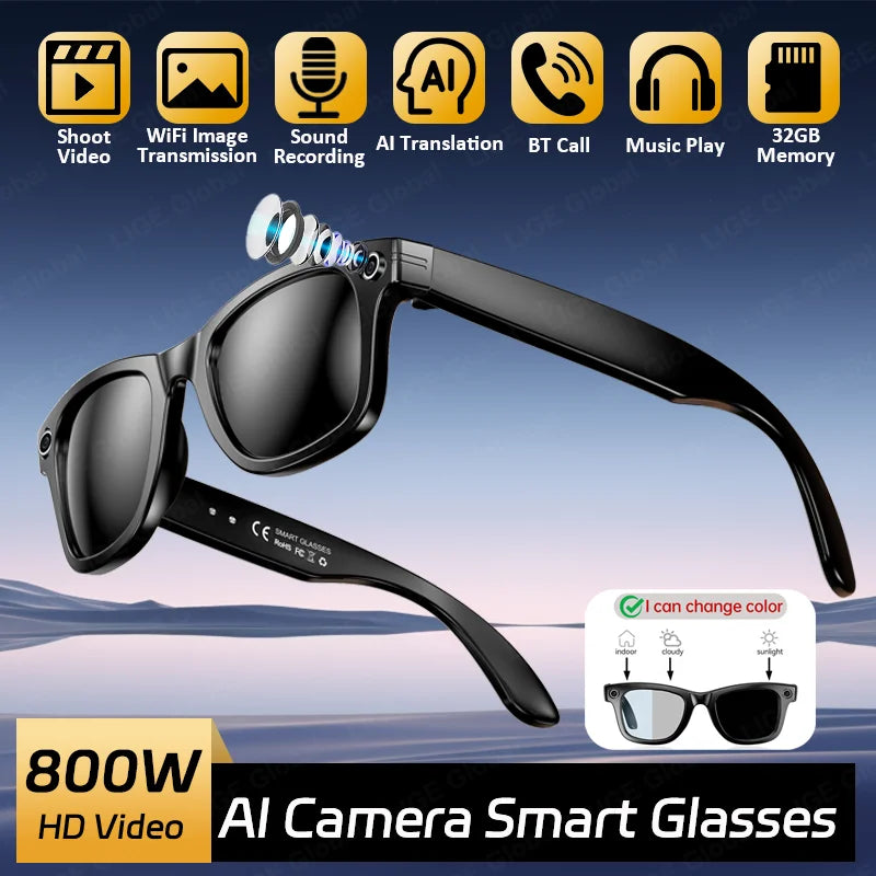 Chytré AI brýle - HD kamera, Bluetooth volání, překlad a AI funkce