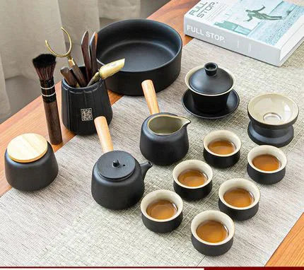 Černá keramická čajová sada - Zen design
