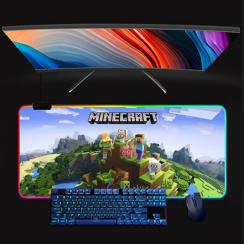 RGB svítící podložka pod klávesnici a myš Minecraft - více variant