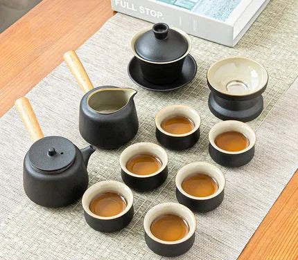 Černá keramická čajová sada - Zen design