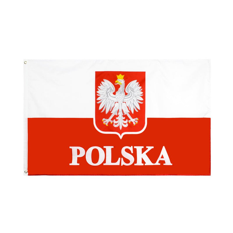 Vlajka Polsko s nápisem a znakem